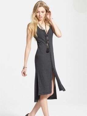 Free People We The Free Venice Dress Drop Needle Ribbed Midi Dress XS Gray Boho